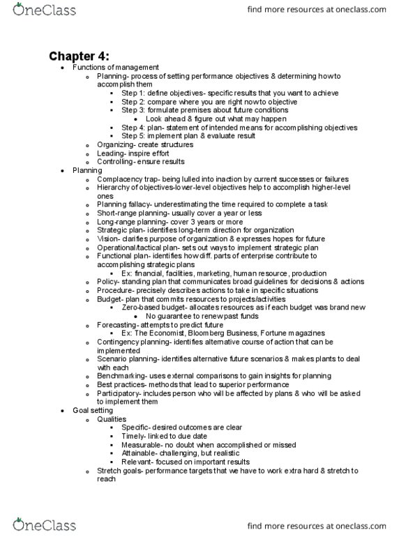 MGT 323 Lecture Notes - Lecture 4: Planning Fallacy, Goal Setting, Scenario Planning thumbnail