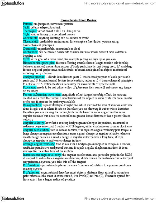 Kinesiology 2241A/B Study Guide - Winter 2013, Final - Angular Velocity ...