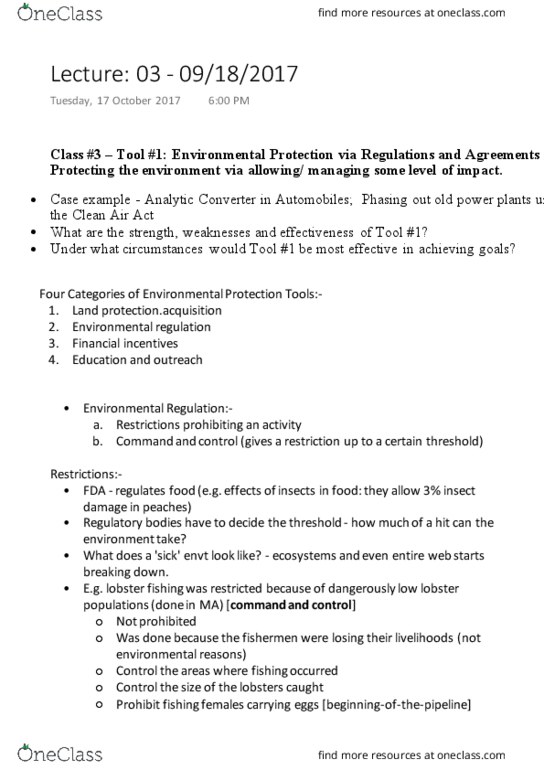 ENVR 2900 Lecture Notes - Lecture 4: Environmental Law, Smog thumbnail