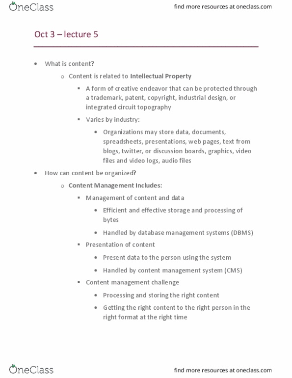 BUS 237 Lecture Notes - Lecture 5: Content Management, Database, Foreign Key thumbnail
