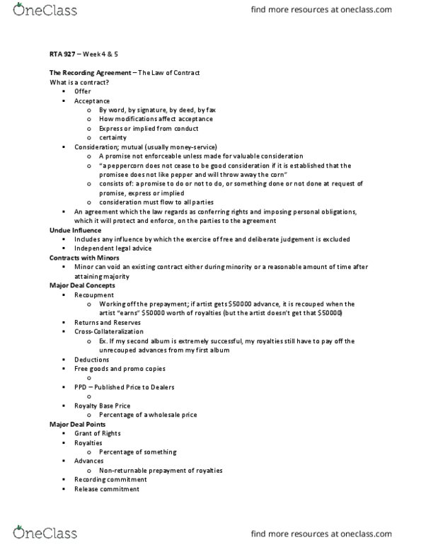 RTA 927 Lecture Notes - Lecture 4: Consideration, Fax, Independent Circuit thumbnail