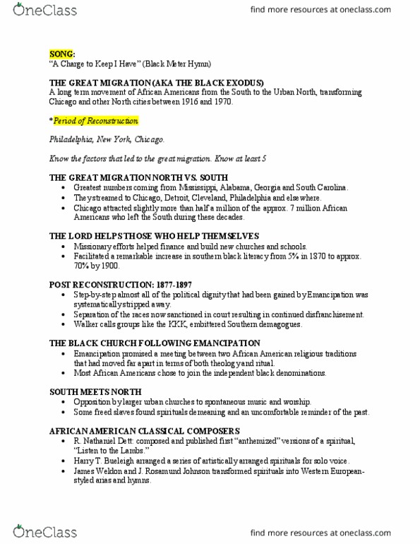MUSI 3406 Lecture Notes - Lecture 5: Fisk Jubilee Singers, Mormon Tabernacle Choir, Robert Nathaniel Dett thumbnail