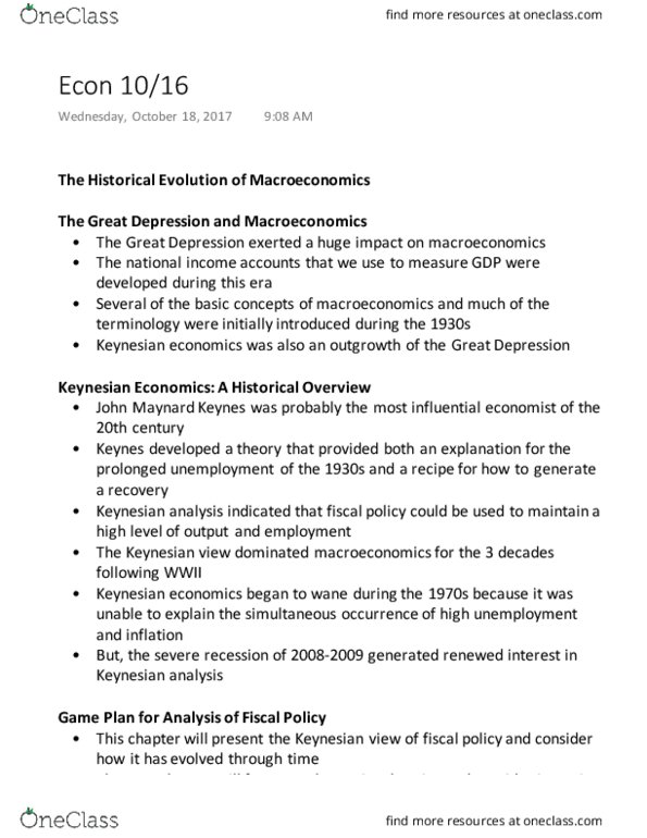 ECON 101 Lecture Notes - Lecture 12: John Maynard Keynes, Macroeconomic Model, Minor Disturbance thumbnail