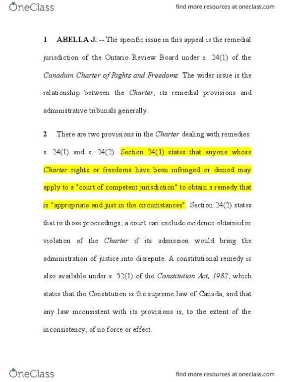 PLG 510 Lecture Notes - Lecture 10: Constitution Act, 1982, Tabula Rasa, Rosalie Abella thumbnail