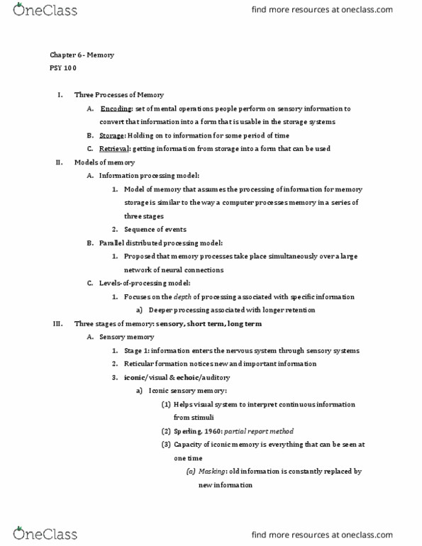 PSY 100 Chapter Notes - Chapter 6: Sensory Memory, Psy, Information Processing thumbnail