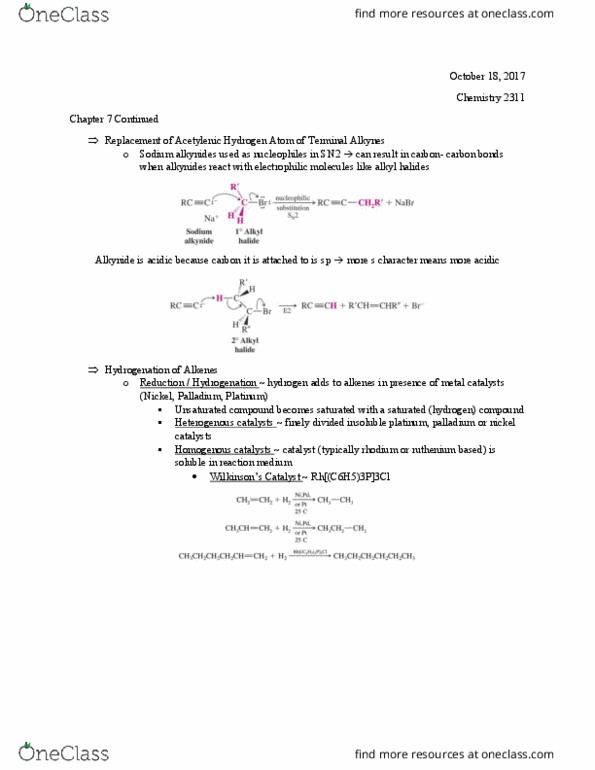 CHEM 2311 Lecture Notes - Lecture 16: Heterogeneous Catalysis, Syn And Anti Addition, Saturated And Unsaturated Compounds thumbnail