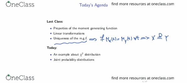 STAT330 Lecture Notes - Lecture 10: Moment-Generating Function, Multivariate Random Variable, Whta thumbnail