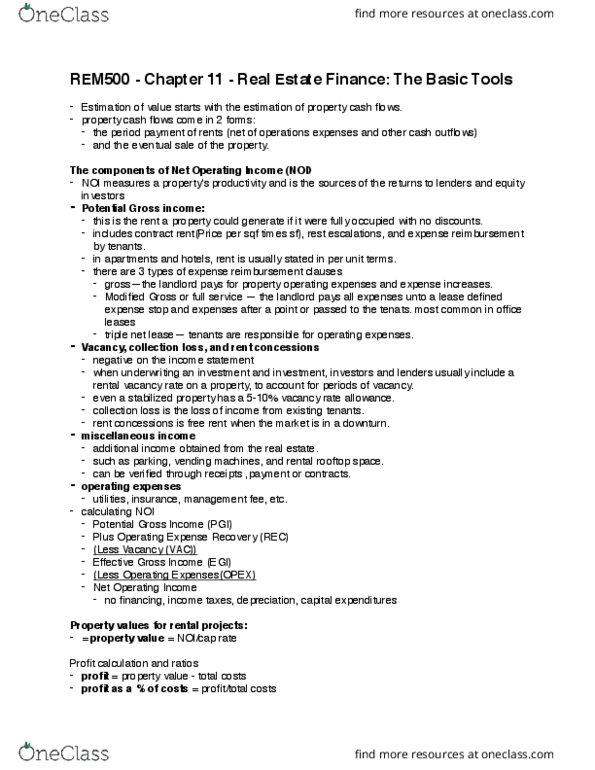 REM 500 Chapter Notes - Chapter 11: Earnings Before Interest And Taxes, Net Lease, Renting thumbnail