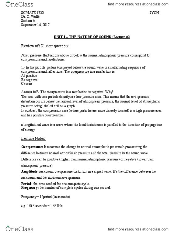 NATS 1720 Lecture Notes - Lecture 2: Overpressure, Rarefaction, Longitudinal Wave thumbnail