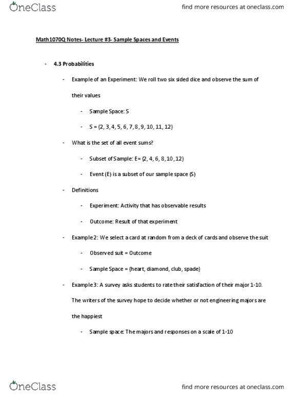 MATH 1070Q Lecture Notes - Lecture 3: 5,6,7,8, Sample Space, University Of Florida thumbnail