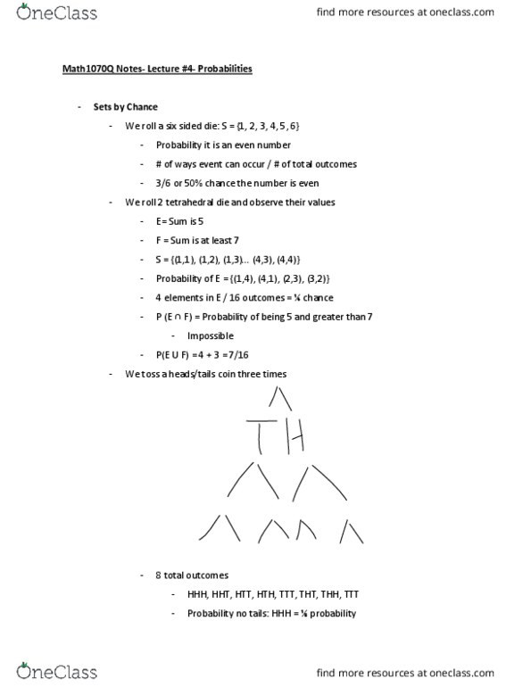 MATH 1070Q Lecture Notes - Lecture 4: University Of Florida, Sample Space thumbnail