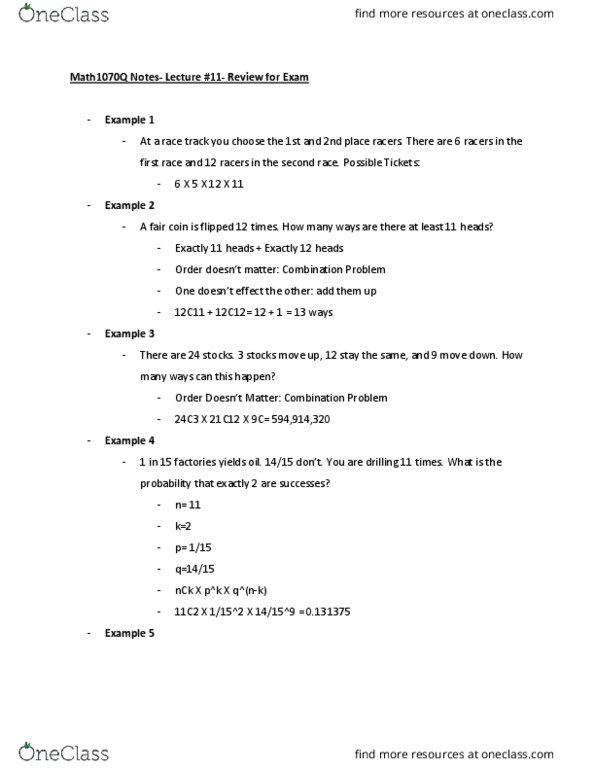 MATH 1070Q Lecture Notes - Lecture 11: Fair Coin, The Thirteen Chairs thumbnail