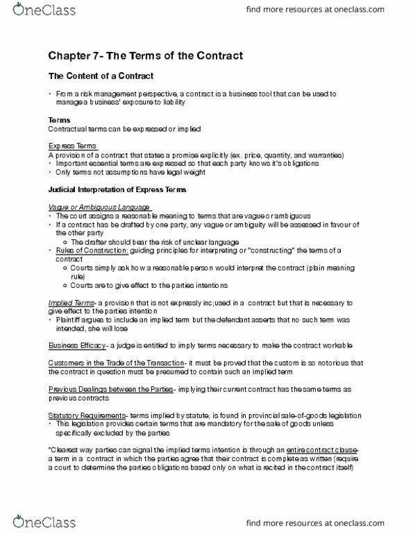 Management and Organizational Studies 2275A/B Chapter Notes - Chapter 7: Plain Meaning Rule, Employment Contract thumbnail