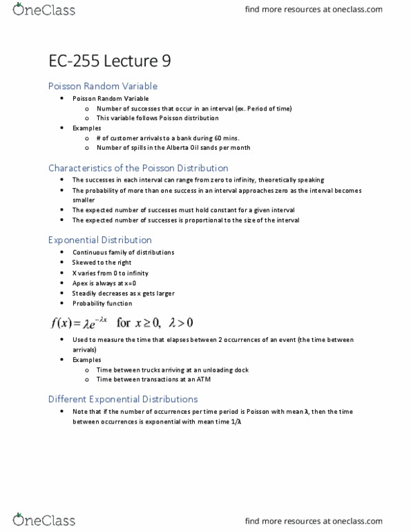 EC255 Lecture Notes - Lecture 9: Poisson Distribution, Oil Sands, Random Variable thumbnail