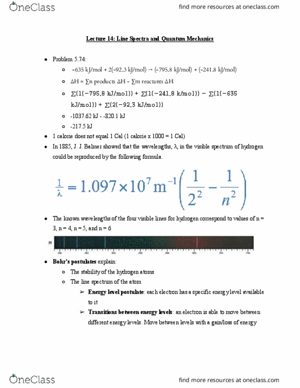 CHE 106 Lecture Notes - Lecture 14: Joule, Energy Level, Photon thumbnail