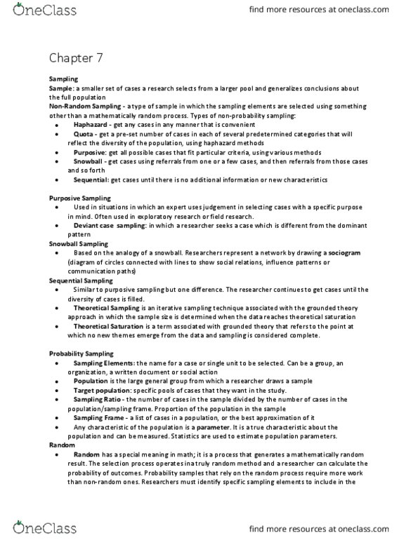 Sociology 2206A/B Chapter Notes - Chapter 7: Sampling Frame, Nonprobability Sampling, Statistical Parameter thumbnail