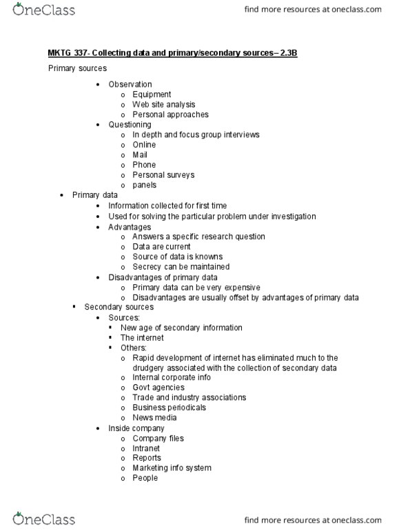 MKT 337 Lecture Notes - Lecture 12: Intranet, Focus Group, Contingency Table thumbnail