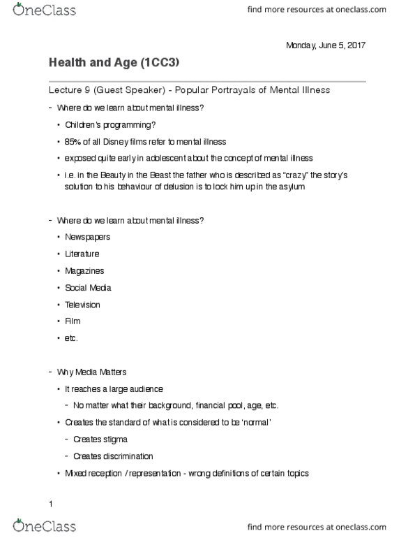 HLTHAGE 1CC3 Lecture Notes - Lecture 5: Angelina Jolie, Media Matters For America, Bipolar Disorder thumbnail