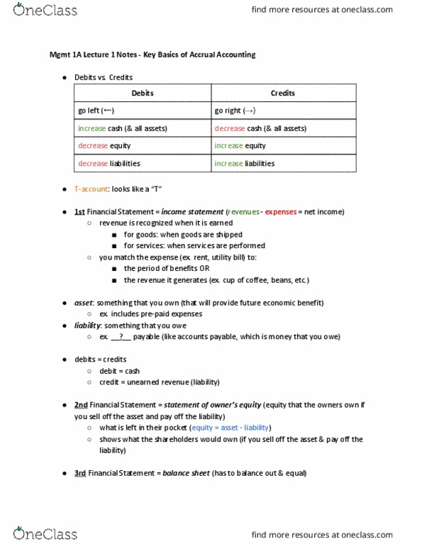 MGMT 1A Lecture Notes - Lecture 1: Accrual, Accounts Payable, Operating Cash Flow thumbnail