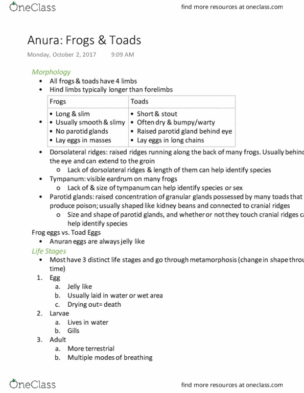 W F B 3000 Lecture Notes - Lecture 3: Nuptial Pad, Telmatobius, Amplexus thumbnail