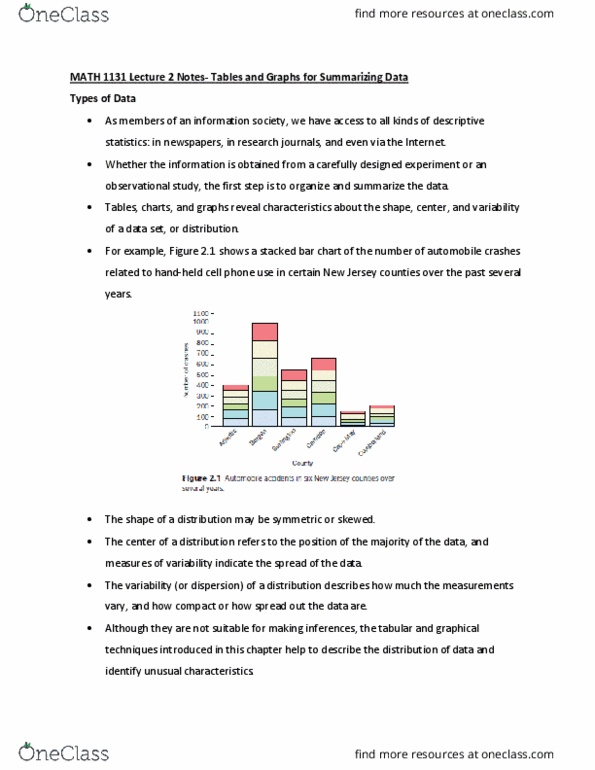 MATH 1131 Lecture Notes - Lecture 2: Countable Set, Bar Chart, Categorical Variable thumbnail