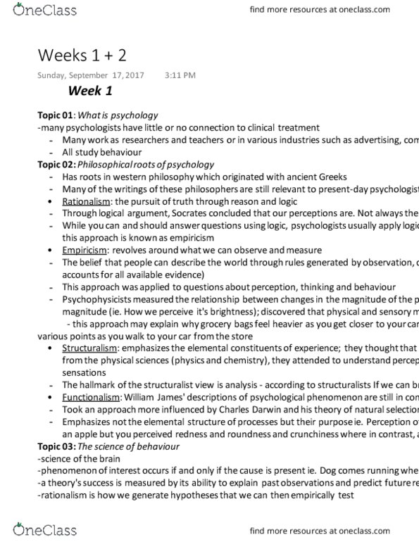 PSYC 100 Chapter Notes - Chapter 1-2: Psychophysics, Scientific Method, Empiricism thumbnail