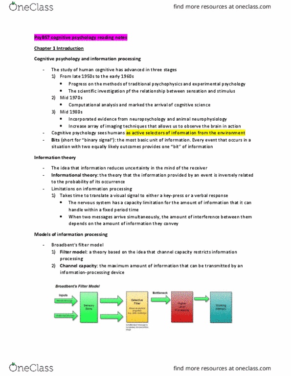 PSYB57H3 Chapter Notes - Chapter 1: Donald Broadbent, Information Theory, Cognitive Psychology thumbnail