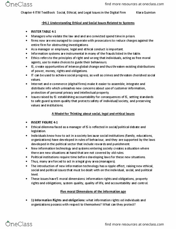 ITM 102 Chapter Notes - Chapter 4: Canadian Information Processing Society, Canadian Medical Association, Ethical Dilemma thumbnail