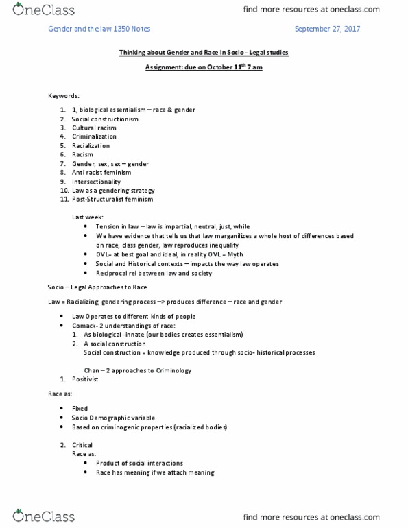 SOSC 1350 Lecture Notes - Lecture 2: Racism, Social Constructionism, Racialization thumbnail