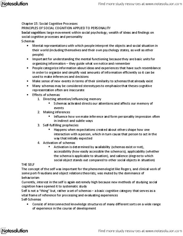 Psychology 2550A/B Chapter Notes - Chapter 15: Knowledge Representation And Reasoning, Social Cognition, Object Relations Theory thumbnail