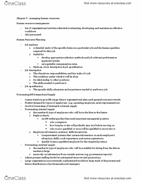 MGTA01H3 Chapter Notes - Chapter 9: Human Resource Management, Performance Appraisal, Job Analysis thumbnail