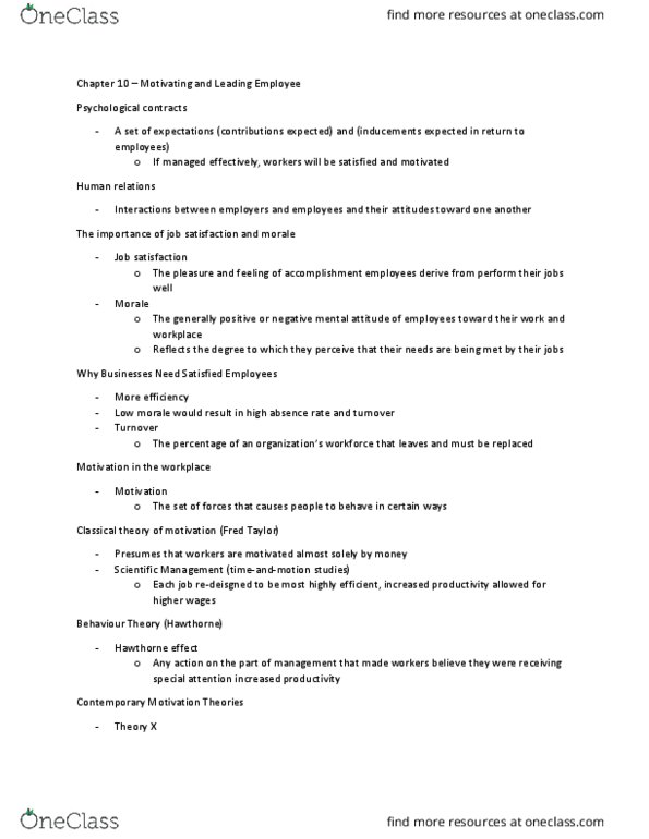 MGTA01H3 Chapter Notes - Chapter 10: Job Satisfaction, Theory X And Theory Y, Railways Act 1921 thumbnail