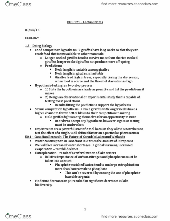 MATH 101 Lecture Notes - Lecture 1: Eutrophication thumbnail