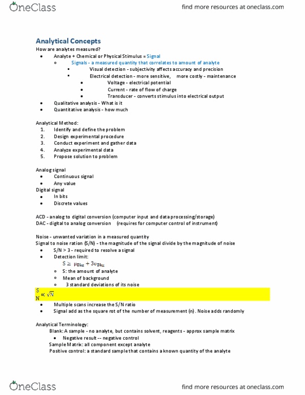 CHEM 211 Lecture Notes - Lecture 1: Analog Signal, Detection Limit, Continuous Signal thumbnail