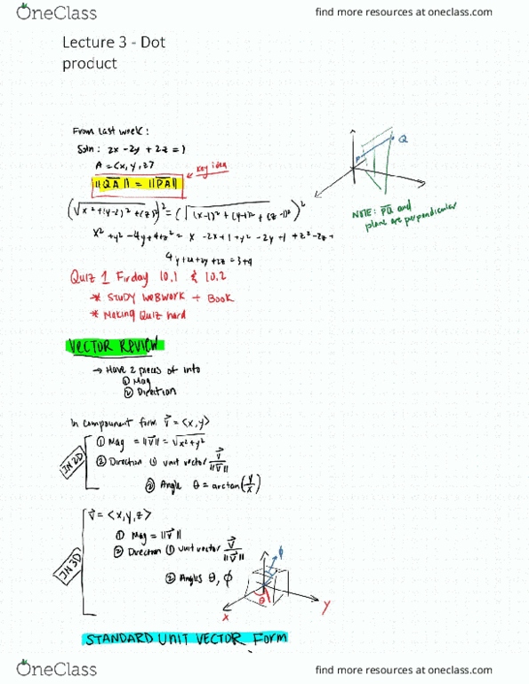 MATH 200 Lecture Notes - Lecture 3: Dot Product thumbnail