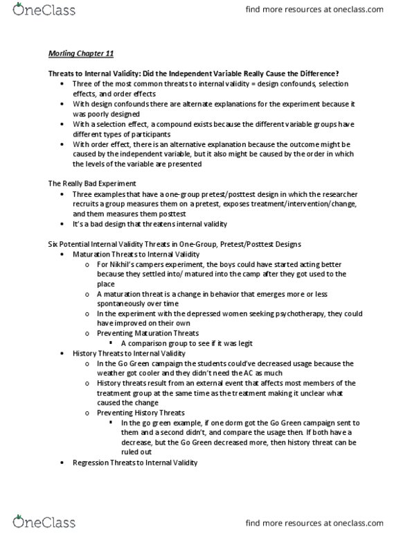 PSY 418 Chapter Notes - Chapter 11: Measuring Instrument, Internal Validity, Construct Validity thumbnail