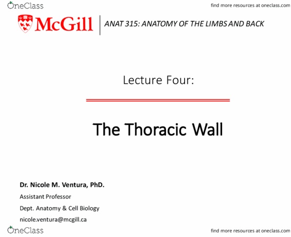 ANAT 315 Lecture Notes - Lecture 4: Lippincott Williams & Wilkins, Churchill Livingstone, Costal Cartilage thumbnail