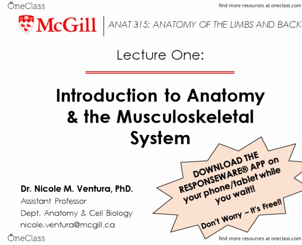 ANAT 315 Lecture Notes - Lecture 1: Lippincott Williams & Wilkins, Carpal Bones, Bone thumbnail