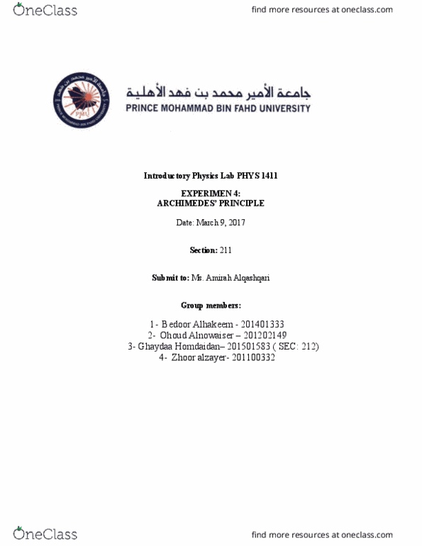 KINE 1113 Lecture Notes - Lecture 2: Graduated Cylinder, Buoyancy, Thermometer thumbnail