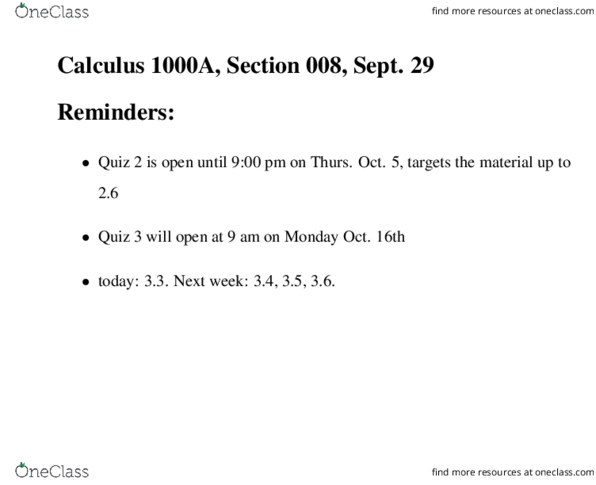 Calculus 1000A/B Lecture Notes - Lecture 10: Differentiation Rules thumbnail