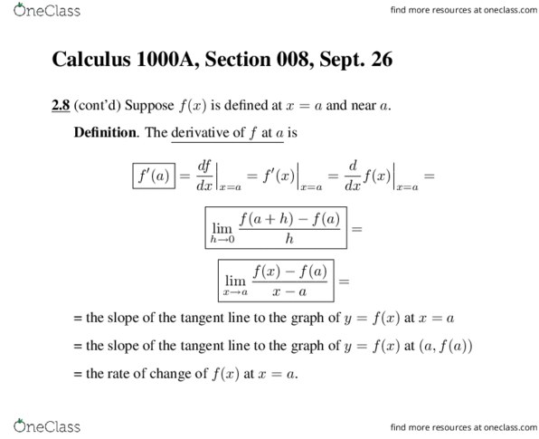 Calculus 1000A/B Lecture Notes - Lecture 9: Product Rule, 32X, Quotient Rule thumbnail
