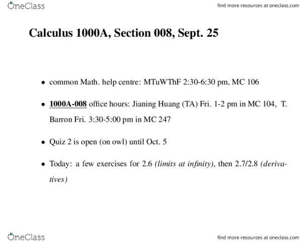Calculus 1000A/B Lecture Notes - Lecture 8: Rational Number, Asymptote thumbnail