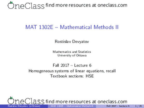 MAT 1302 Lecture Notes - Lecture 6: Augmented Matrix, Semiconductor Luminescence Equations, Gaussian Elimination thumbnail