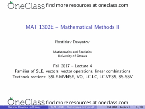 MAT 1302 Lecture Notes - Lecture 4: Row And Column Vectors, Free Variables And Bound Variables, Arthur Cayley thumbnail