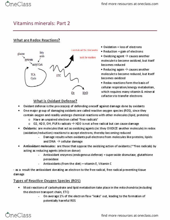 NUTR 3210 Lecture Notes - Lecture 1: Reactive Oxygen Species, Superoxide Dismutase, Glutathione Peroxidase thumbnail