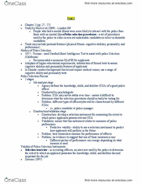 PSYC 3020 Lecture Notes - Lecture 2: Minnesota Multiphasic Personality Inventory, Predictive Validity, Police Psychology thumbnail