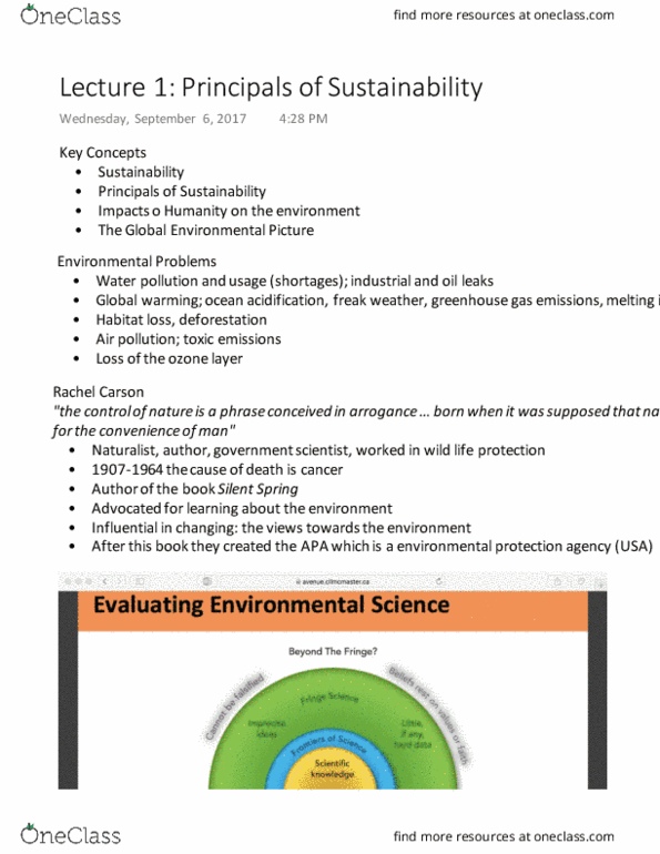 ENVIRSC 1C03 Lecture Notes - Lecture 1: Rachel Carson, Ocean Acidification, Easter Island thumbnail