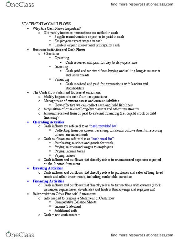 ACCT-2010 Lecture Notes - Lecture 12: Cash Flow, Current Liability, Income Statement thumbnail