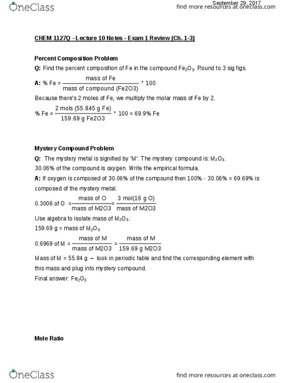 CHEM 1127Q Lecture Notes - Lecture 10: Chemical Formula, Molar Mass, Royal Aircraft Factory F.E.2 thumbnail