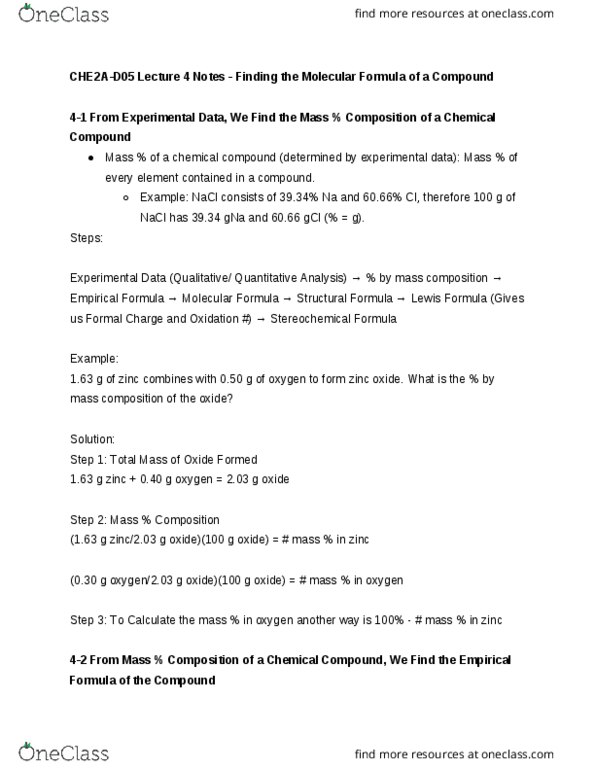 CHE 2A Lecture Notes - Lecture 4: Zinc Oxide, Chemical Formula, Sodium Chloride thumbnail